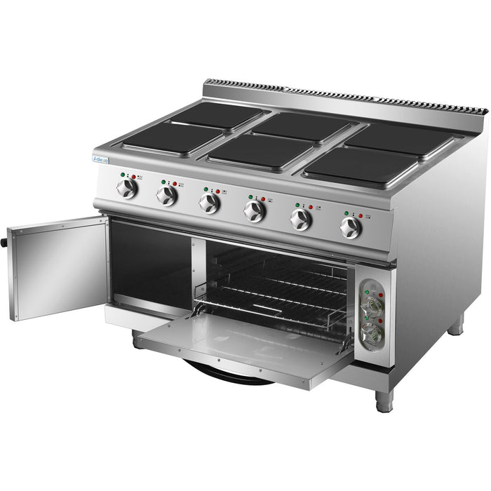 Commercial Electric Cooker 6 Square Burners with Electric Oven 24kW+4.8kW 900mm Depth |  HSQ962B