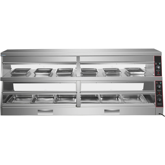 Commercial Two Tier Heated Showcase Food And Chicken Warmer 2200x760x860mm Countertop Dry Heat And Wet Heat | Hw6 Pc Makfry