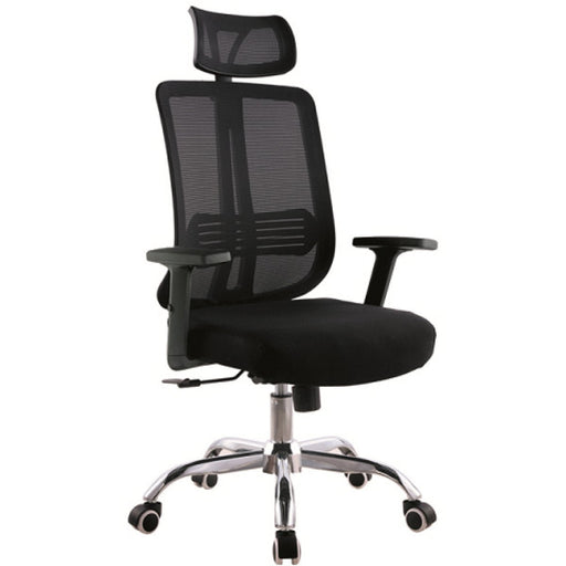Mesh Office Chair with Headrest Black & Chrome |  HY8031 Makfry