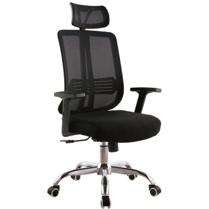 Mesh Office Chair with Headrest Black & Chrome |  HY8031 Makfry
