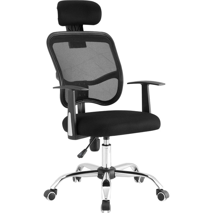Mesh Office Chair with Headrest Black & Chrome |  HY804 Makfry