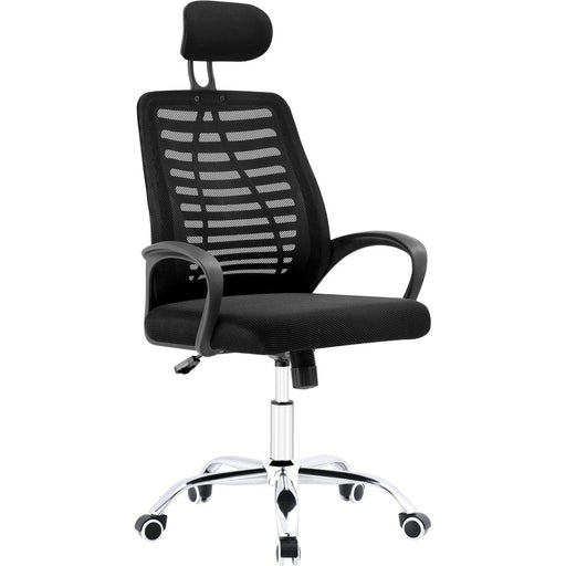 Mesh Office Chair with Headrest Black & Chrome |  HY805 Makfry