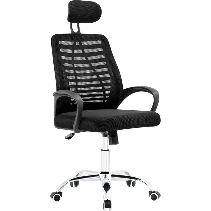 Mesh Office Chair with Headrest Black & Chrome |  HY805 Makfry