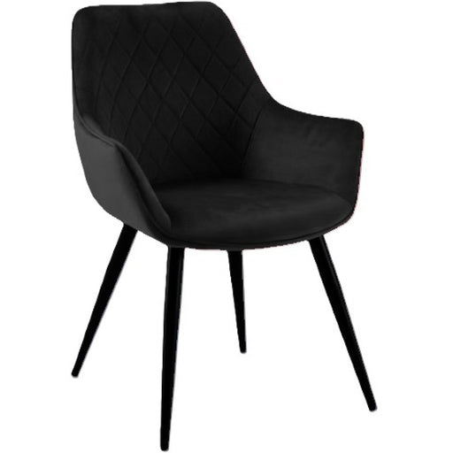 Bistro Dining Chair with Armrests Black Velvet Fabric Diamond Stitching Indoors & Outdoors 570x660x880mm |  HYDC041BLACK Makfry