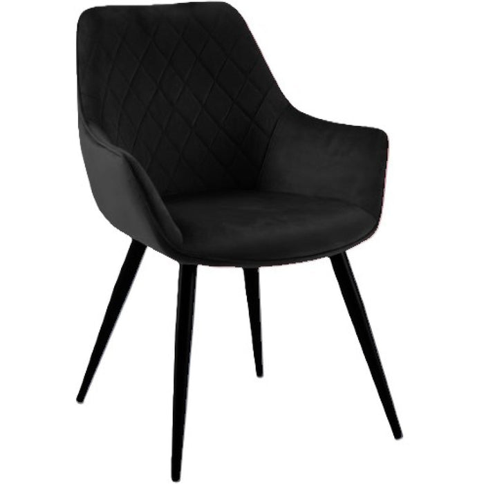 Bistro Dining Chair with Armrests Black Velvet Fabric Diamond Stitching Indoors & Outdoors 570x660x880mm |  HYDC041BLACK Makfry