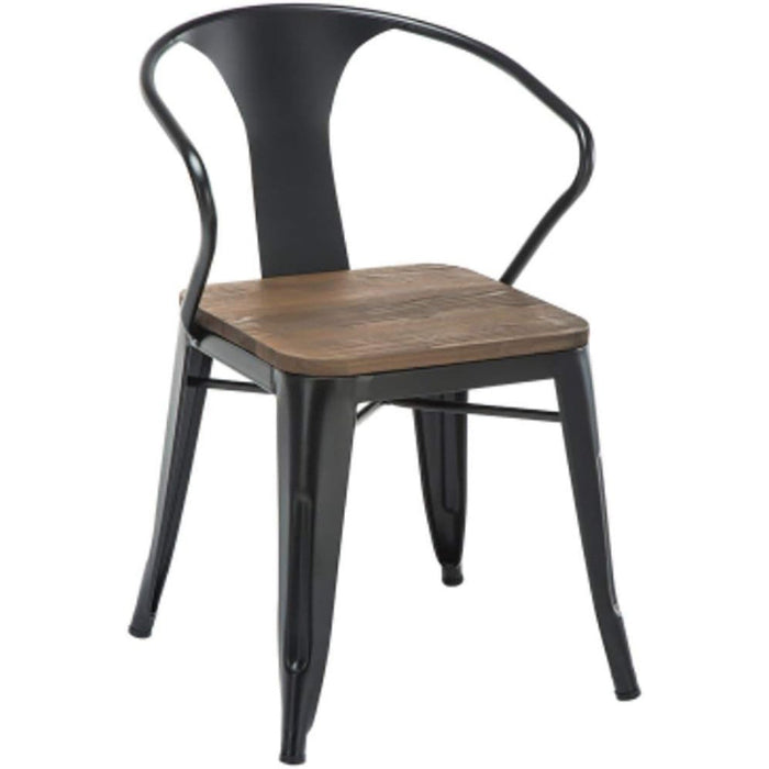 Bistro Dining Chair Steel Wood Seat Black Indoors |  HYX503BF Makfry
