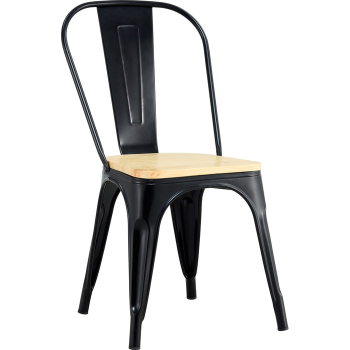 Bistro Dining Chair with Wooden seat Steel Black Indoors |  HYX503F2 Makfry