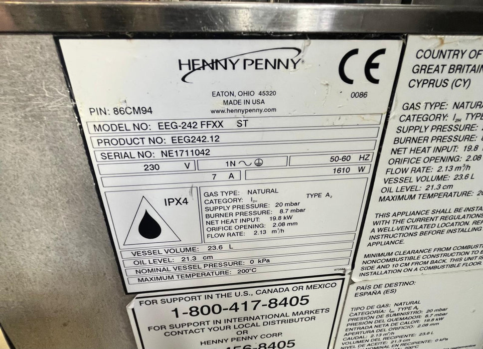 Henny Penny Chips Fryer Evolution Elite EEG-242 Double Tank Gas - Refurbished Canmac Refurbished