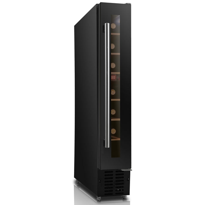 Professional Slimline Glass Front Wine Cooler 7 Bottles 20 Litres Black |  JC22A1EQ