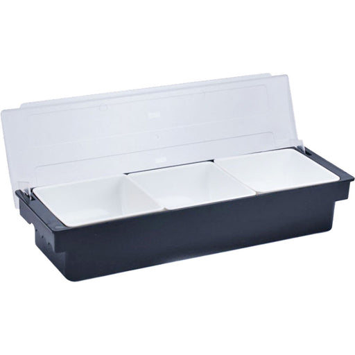 Garnish Tray / Condiment Dispenser with Lid 3 Compartments 500x160x90mm Black & White |  JGM102 Makfry