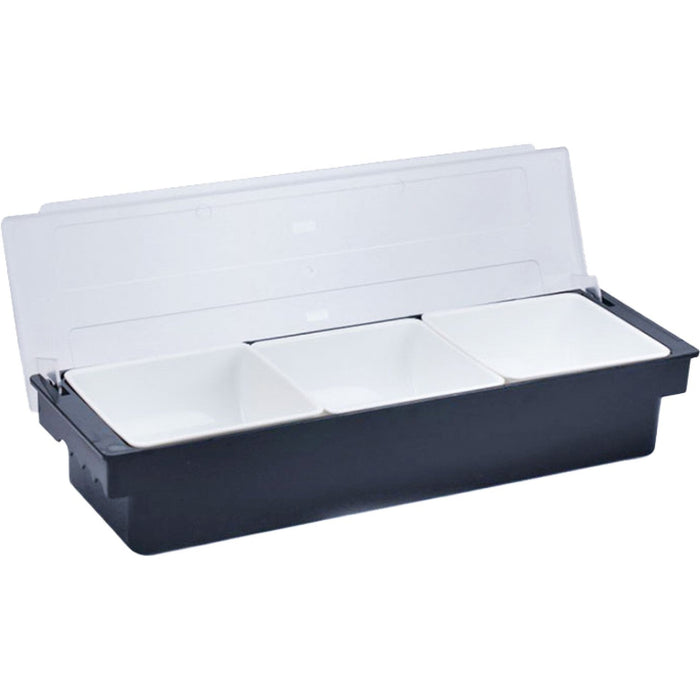 Garnish Tray / Condiment Dispenser with Lid 3 Compartments 500x160x90mm Black & White |  JGM102 Makfry