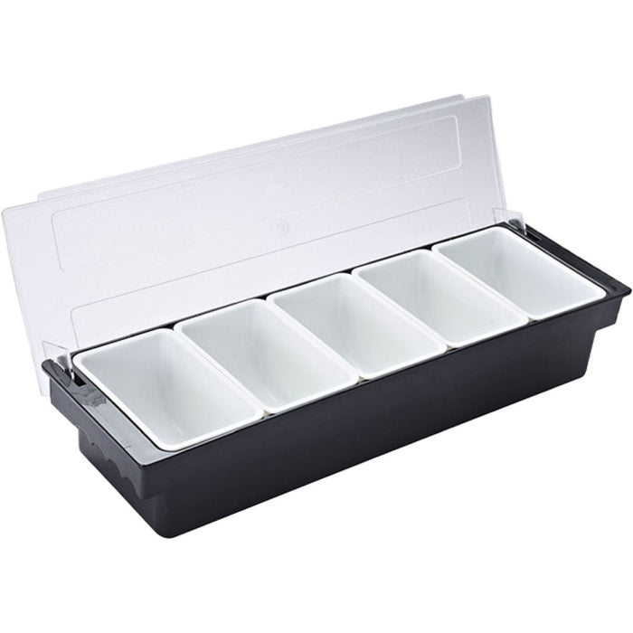Garnish Tray / Condiment Dispenser with Lid 5 Compartments 500x160x90mm Black & White |  JGM106 Makfry