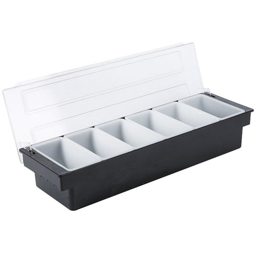 Garnish Tray / Condiment Dispenser with Lid 6 Compartments 500x160x90mm Black & White |  JGM108 Makfry