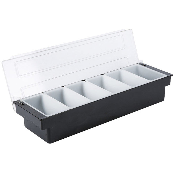 Garnish Tray / Condiment Dispenser with Lid 6 Compartments 500x160x90mm Black & White |  JGM108 Makfry