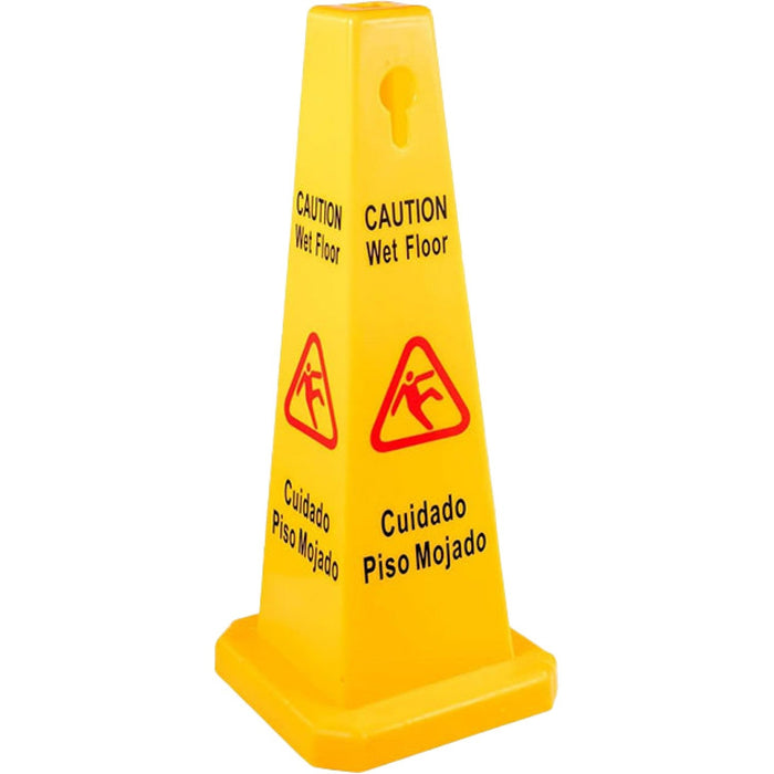 Yellow Caution Wet Floor Safety Cone English & Spanish 320x320x920mm |  JGM1206 Makfry