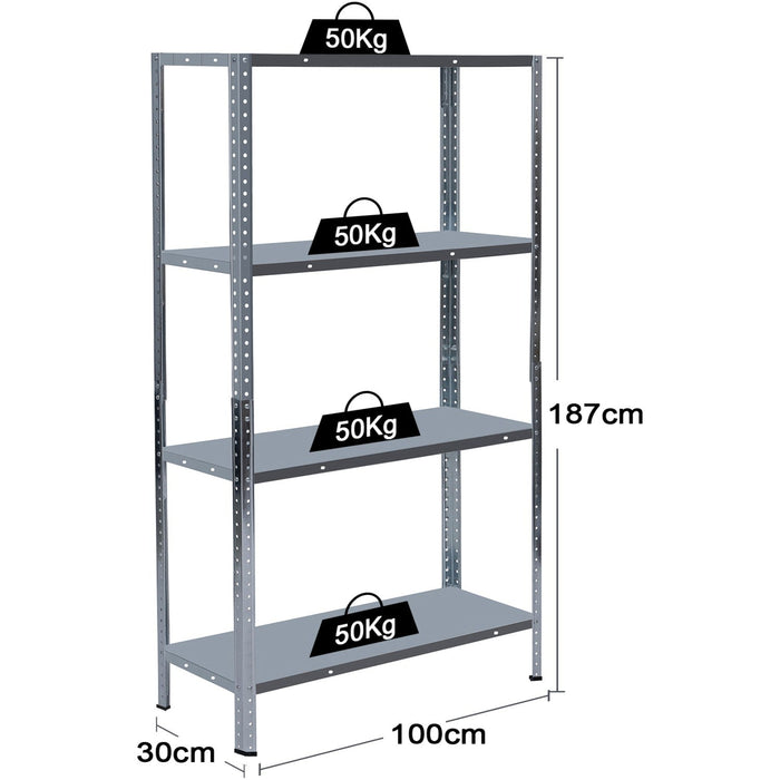 Galvanized Steel Shelving Unit 4-Tier 200kg Capacity (50kg per shelf) 1000x300x1870mm |  KFT52S Makfry