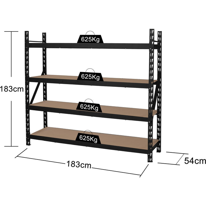 Industrial 4-Tier Heavy-Duty Shelving Unit 2500kg Capacity (625kg per shelf) 1830x540x1830mm |  KIT600 Makfry