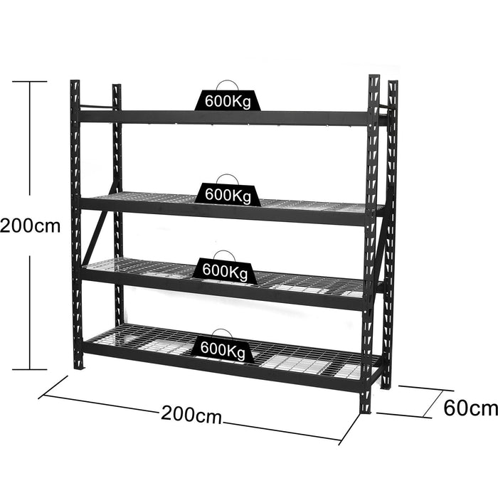 Industrial 4-Tier Heavy-Duty Wire Shelving Unit 2400kg Capacity (600kg per shelf) 2000x600x2000mm |  KIT86 Makfry