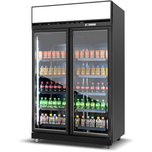 Commercial Display Refrigerator With Double Glass Door &Amp; Canopy 1000 Litres Black | Klg1253 Makfry