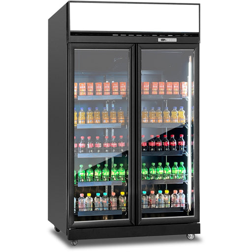 Commercial Display Refrigerator With Double Glass Door &Amp; Canopy 1000 Litres Black | Klg1253 Makfry
