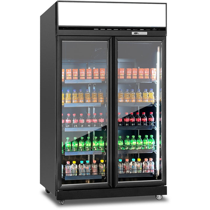 Commercial Display Refrigerator With Double Glass Door &Amp; Canopy 1000 Litres Black | Klg1253 Makfry