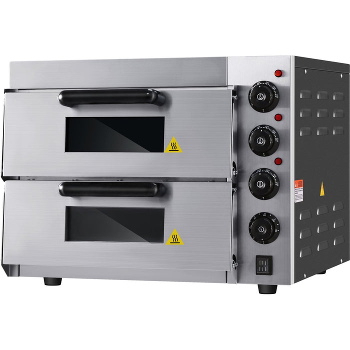 Commercial Double Pizza oven Electric 2 chamber 415x400mm Mechanical controls 3kW |  KNGEP2PT