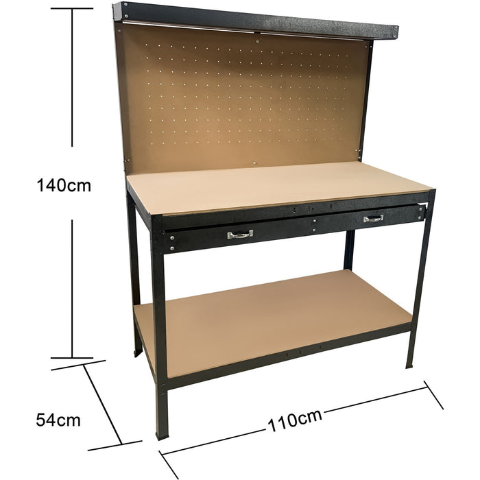 Professional Steel Workbench with Pegboard and Drawers 230kg Max Load 1100x540x1400mm |  KWT28 Makfry