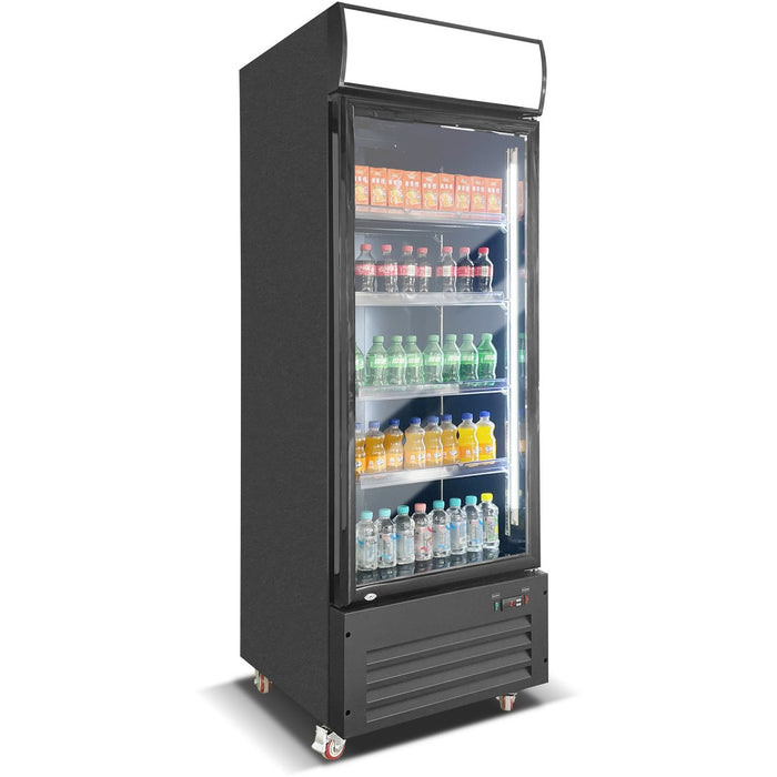 Commercial Bottle Cooler Upright 600 litres Single Glass Door with LED Canopy in Black |  KXG600H