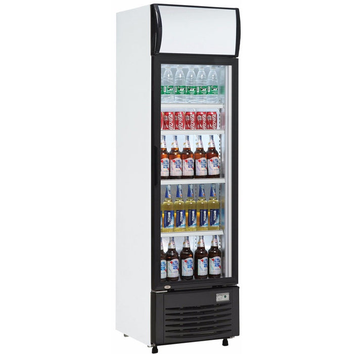 Commercial Bottle cooler Upright 282 litres Static cooling Hinged glass door Black/White Canopy light |  LG282B