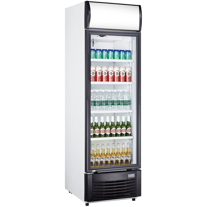Commercial Bottle cooler Upright 382 litres Static cooling Hinged glass door Black/White Canopy light |  LG382B