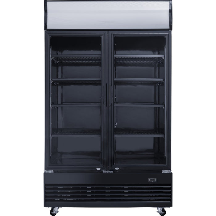 Commercial Bottle cooler Upright 930 litres Ventilated cooling Twin hinged doors Black Canopy light |  LG1000BFMBLACK