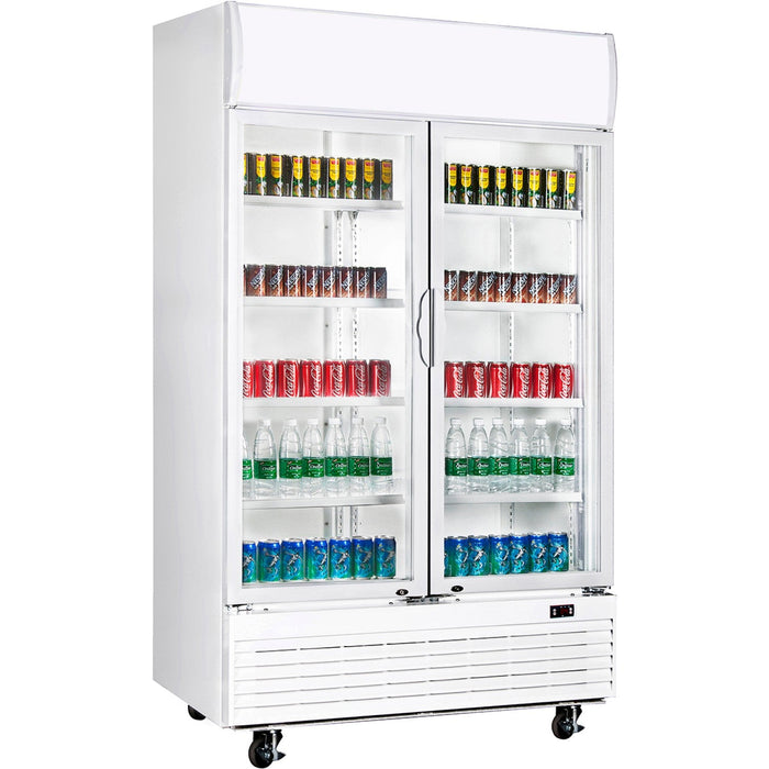 Commercial Bottle Cooler Upright 980 Litres Ventilated Cooling Twin Hinged Doors Canopy Light 1200x730x2036 White | Lg1000 Bf Makfry