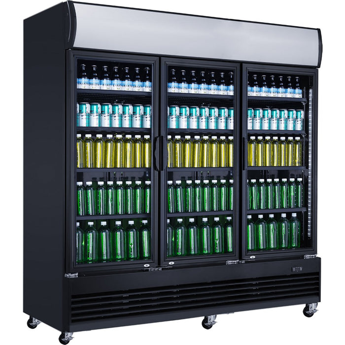 Commercial Bottle cooler 1300 litres Ventilated cooling 3 hinged doors Black |  LG1300BFBLACK