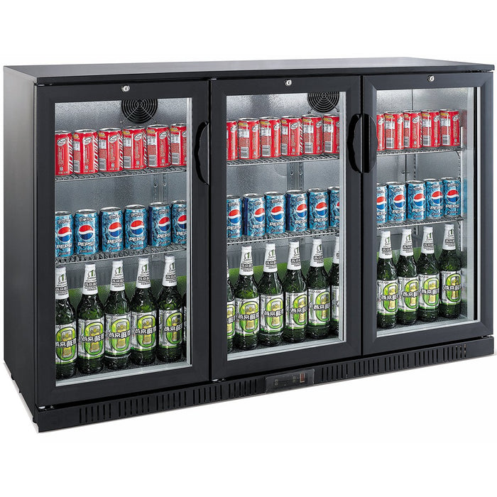 Back bar cooler 3 hinged doors 300 litres Black, height 850mm |  BC03PP85