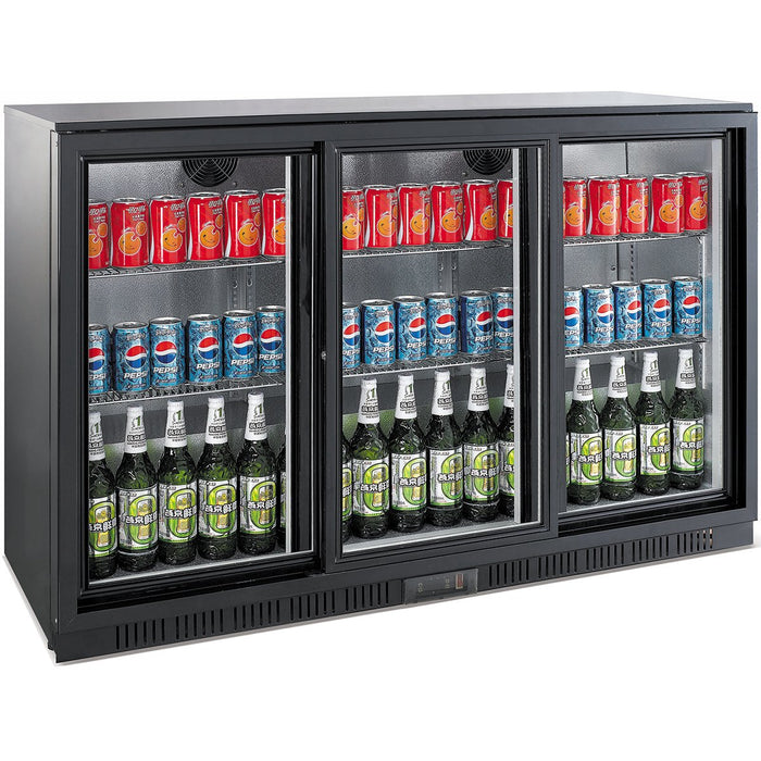 Back bar cooler 3 sliding doors 300 litres Black, height 850mm |  BC03PS85
