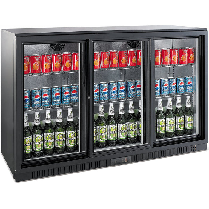 B GRADE Back bar cooler 3 sliding doors 300 litres Black, height 850mm |  BC03PS85 B GRADE