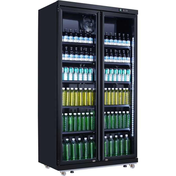 B GRADE Commercial Bottle cooler Upright 773 litres Fan cooling Twin hinged doors Black |  LG805ABLACK B GRADE