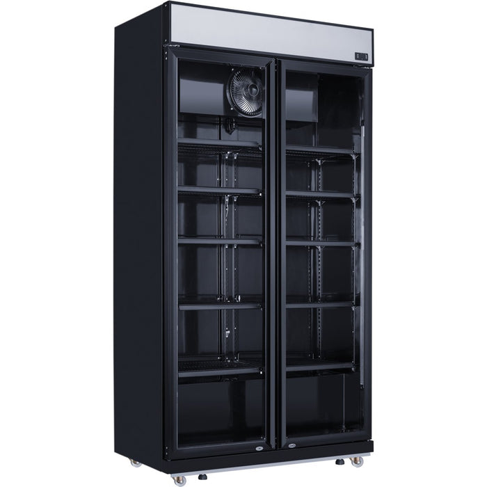 B GRADE Commercial Bottle cooler Upright 773 litres Fan cooling Twin hinged doors Black Canopy Light |  LG805BBLACK B GRADE