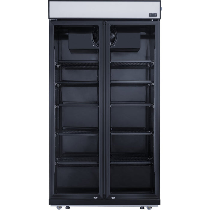 B GRADE Commercial Bottle cooler Upright 773 litres Fan cooling Twin hinged doors Black Canopy Light |  LG805BBLACK B GRADE