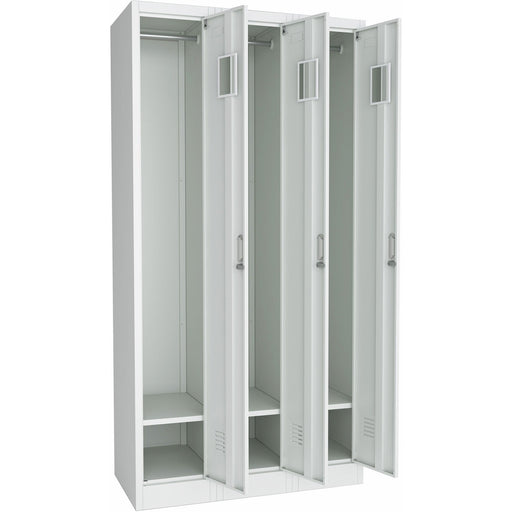 B GRADE Commercial Grey Three Door Locker with Clothes Hanger, Fixed Shelf and Mirror 900x450x1800mm |  LOCKER3TW B GRADE Makfry
