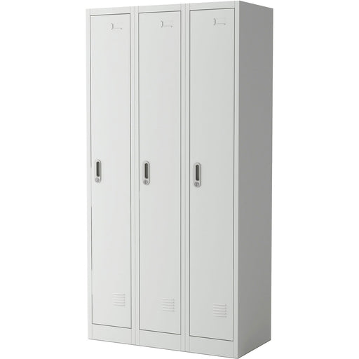 B GRADE Commercial Grey Three Door Locker with Clothes Hanger, Fixed Shelf and Mirror 900x450x1800mm |  LOCKER3TW B GRADE Makfry