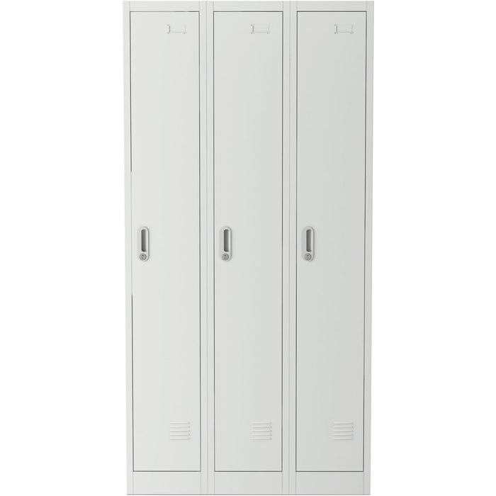 B GRADE Commercial Grey Three Door Locker with Clothes Hanger, Fixed Shelf and Mirror 900x450x1800mm |  LOCKER3TW B GRADE Makfry