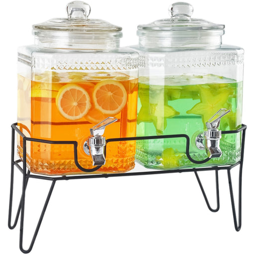 Double Glass Juice Dispenser 2 x4.5 litres with Stand |  LT003 Makfry