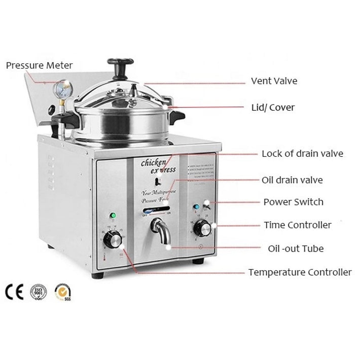 Commercial Pressure Fryer 15 litres 3kW Countertop |  MDXZ16