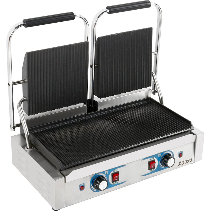 Heavy Duty Twin Panini Contact grill Dual Zone 3.6kW Ribbed |  MLP813