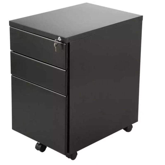 Professional Black Mobile Pedestal with 3 Lockable Drawers 390x520x600mm |  MP3BLACK Makfry