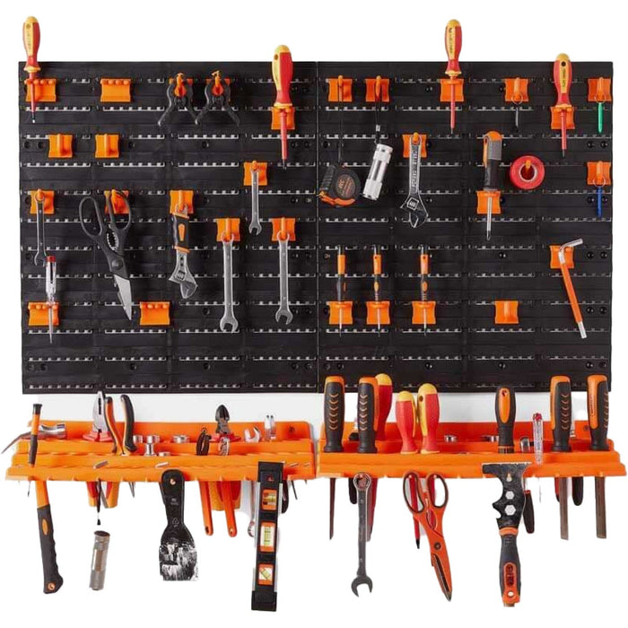 Professional Modular Pegboard Wall Tool Organizer with 2 Shelves 50 Hooks 2 x 958x533mm |  MWWK5400 Makfry