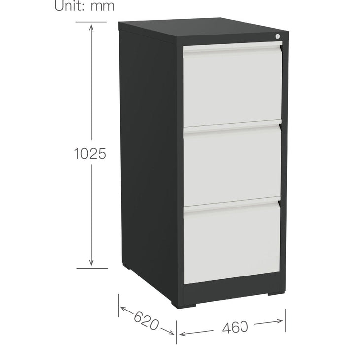 Professional Filing Cabinet 3 drawer 460x620x1025mm Dark Grey & White |  MXDC2DARKGREY Makfry