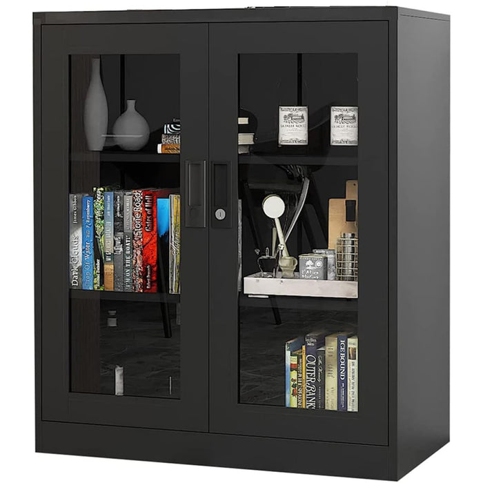 Commercial Metal Black Storage Cabinet with Glass doors 900x400x900mm |  MYOC03BLACK