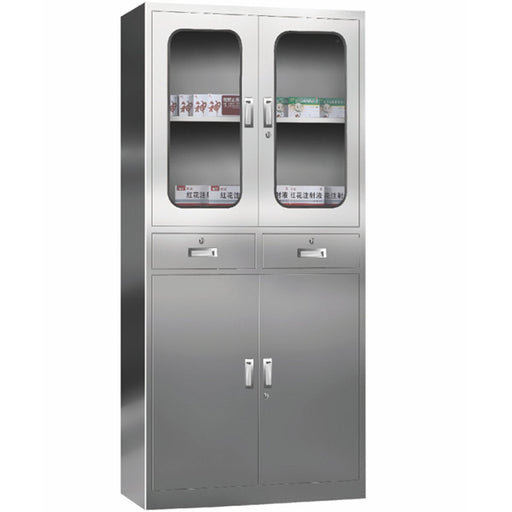 Commercial Stainless Steel Cabinet 2 Shelves 2 Drawers 4 Doors 900x400x1800mm | Myslc03 Makfry